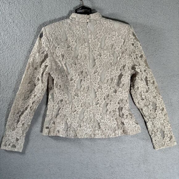 Vintage Ursula Of Switzerland Lace High Neck Blouse‎ Size 8P Beige Floral Blouse - Picture 8 of 13